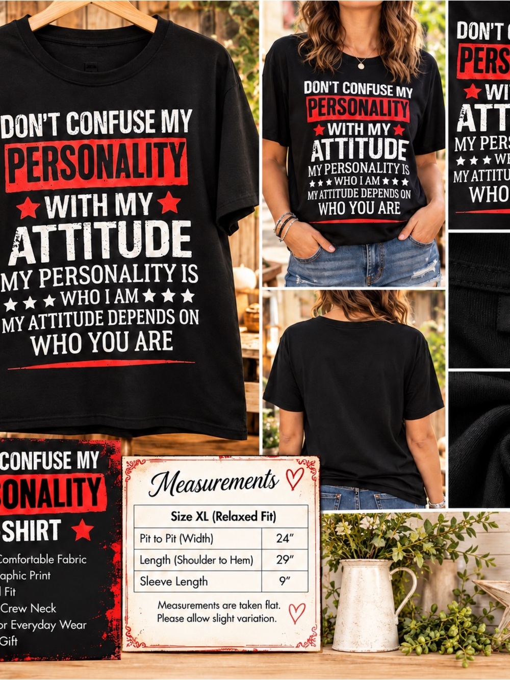 Don't Confuse My Personality Black Graphic Tee - Women's Casual Shirt